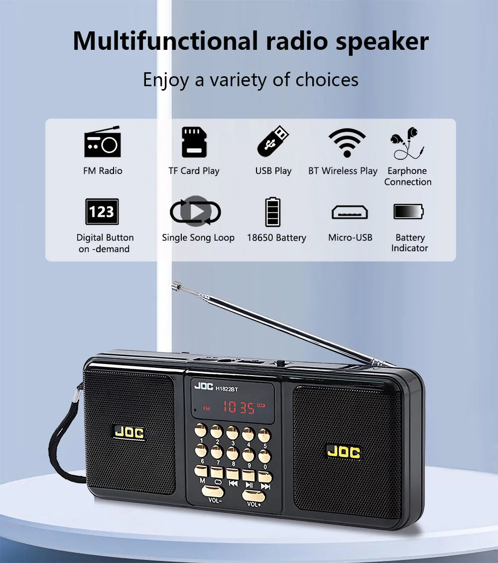 Portable Stereo FM Radio Wireless Speaker Rechargeable Battery Support TF Card USB Bluetooth-compatible Speaker With FM Receiver