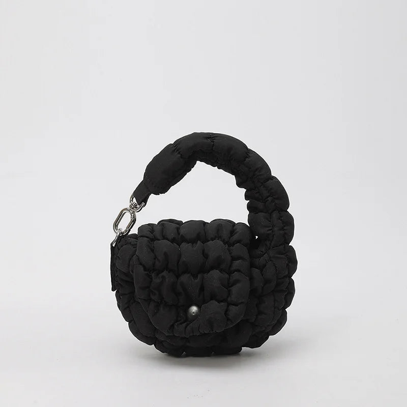 Women Pleated Top Handle Bag Mini Cloud Bag Solid Color Cotton Ruched Dumpling Bag Flap Bag for Shopping Date