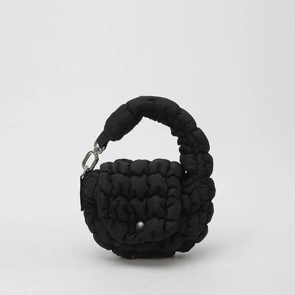 Women Pleated Top Handle Bag Mini Cloud Bag Solid Color Cotton Ruched Dumpling Bag Flap Bag for Shopping Date