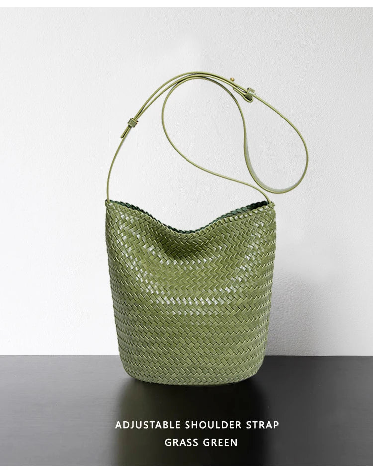 Luxury Women's Shopping Bag New High-End Hand-Woven Leather Bucket Bag Large-Capacity Shoulder Messenger Bag Commuter Tote Bag