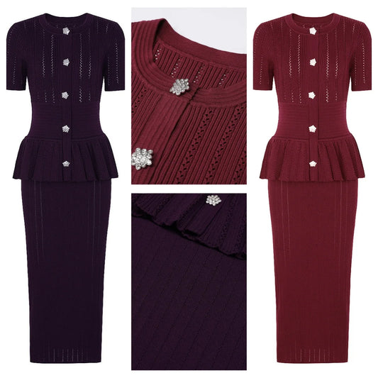 Asian Size Two-color Optional Luxury Dress Knitted Round Neck Slim Fit Hip-hugging Short-sleeved Dress for Women High-quality
