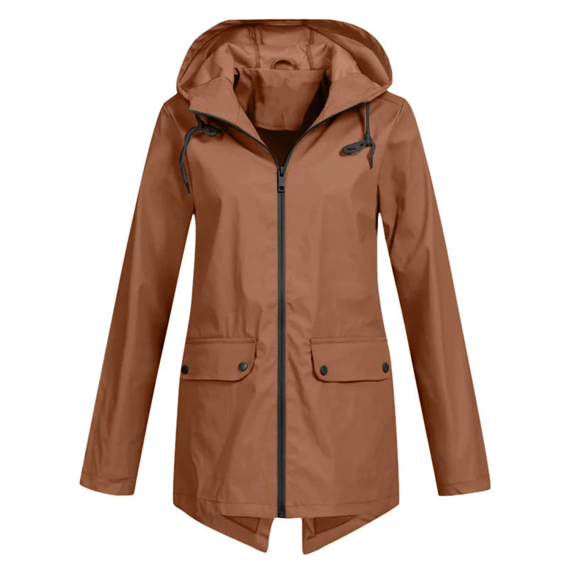 Outdoor Windbreaker Coat Women Trench Coat Waterproof Hooded Outerwear Velvet Thicken Overcoat Zip-up Streetwear Autumn Winter