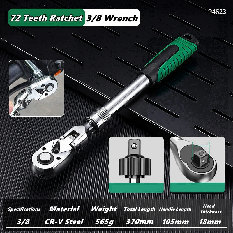 Drive Socket Drive Standard Ratchet Wrench , 1/4，3/8，1/2 Inch Flexible 72-Tooth Extendable Telescopic Socket Spanner Wrench