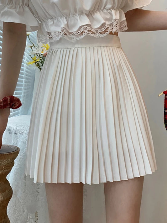 Fashion Spring Summer Pleated Skirt Solid Color High Waist Women's Slim Versatile Lining Short Skirts Girl's A-line Skirt 2025