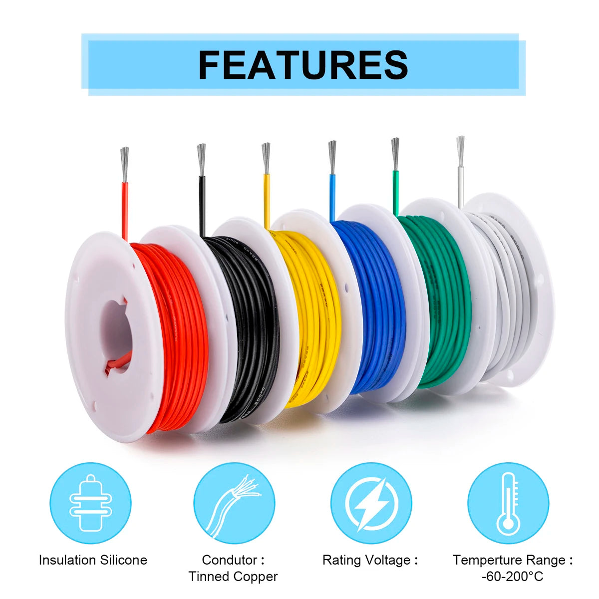 16/18/20/22/24/26/28 AWG Electric Wire, 6 Colors Stranded Tinned Copper Flexible Silicone Hookup Wire Kit for Electrical DIY/Car