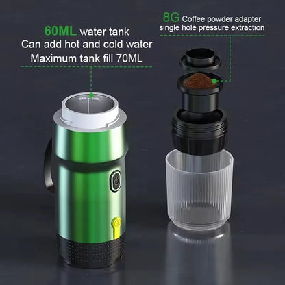 New 60ml Electric Wireless Heating Coffee Machine Fit for Coffee Capsule Powder Travel Coffee Maker for Car Home Camping Travel