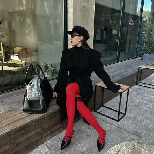 Red Pantyhose Female Retro Velvet Fall And Winter Bottoming Pants Outside Wearing Thin Natal Tight Shaping Bottoming Socks