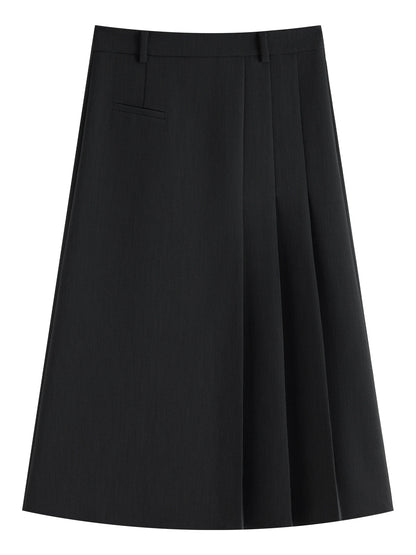 FSLE Irregular Pressed Pleated Black Gray Skirt For Female 2024 Winter New Design A Line Casual Versatile Long Skirt 24FS14356