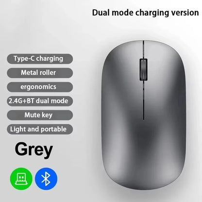 Lenovo Wireless Mouse with Type-C Fast Charging, Silent Click Dual-Mode for Multi-Device, 4 Adjustable DPI 2.4G + BT Dual-mode