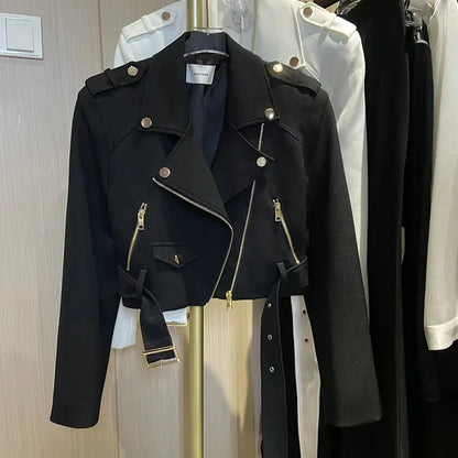 Korean Ladies Fashion Short Jacket Design Sense Niche Feminine Long Sleeves Locomotive Coat Spring Autumn Women Patchwork Outwea