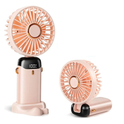 Portable Handheld Mini Fan with Stand, 90° Foldable, 5 Speed Wind,Hand Held/Neck/Desk 3 in 1 Personal Fan,3-6 Hours Battery Life