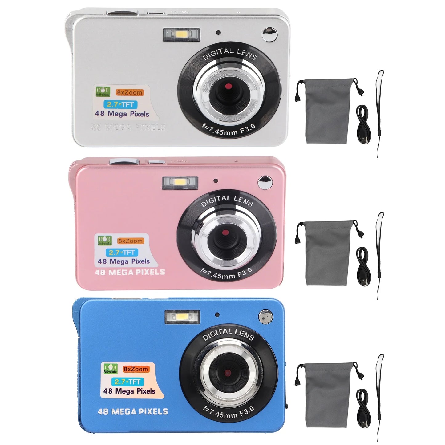 Digital Camera 2.7in LCD Compact Camera Anti Shake Built in Fill Light 48MP 4K Portable for Photography