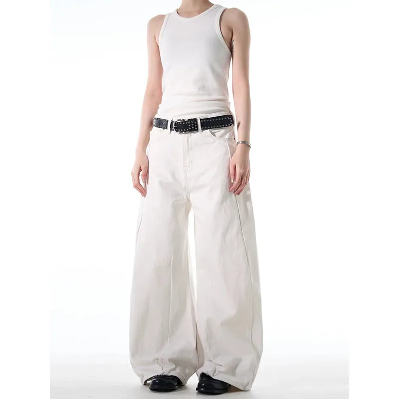 White Jeans Women Y2K Baggy Woman Vintage High Waisted Jeans Straight Streetwear Casual Loose Big Size Wide Leg Denim Pants
