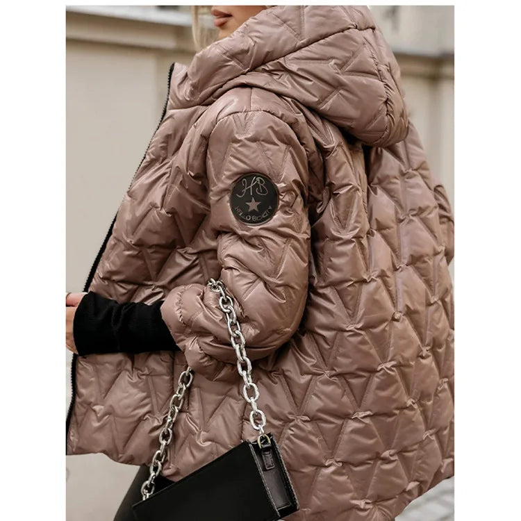 Winter Warm High Collar Long Sleeve Patchwork Cotton Jacket Hooded Coat Abrigos De Mujer Manteaux Hiver Femme Chaqueta Acolchada