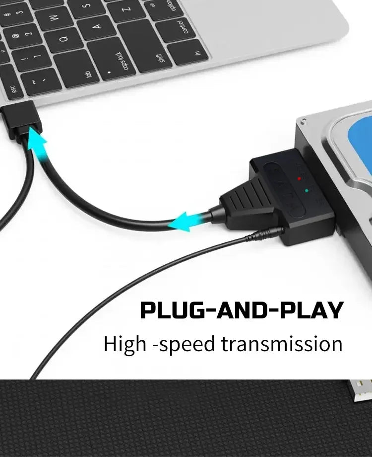 SATA To USB 3.0/Type-C Cable SATA III Hard Drive Adapter Up To 6 Gbps for 2.5 3.5 Inch HDD SSD Hard Drive Disk with 12V/2A Power