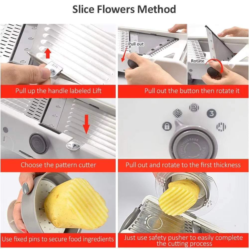Adjustable Mandoline Slicer Stainless Steel Vegetable Chopper Slicer Veggie Chopper with Waffle Maker| French Fry Cutter YY120