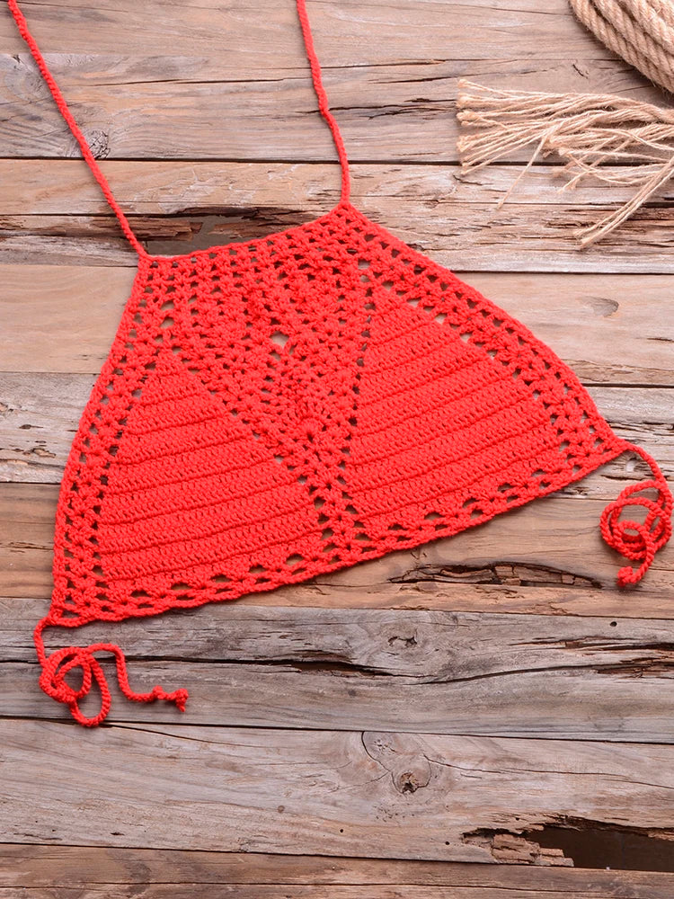 Sexy Crochet Bikinis Sets Handmade Knitted Cotton Swimwear Swimsuit Top + Bottom Bandage Women Sexy Beachwear Biquinis