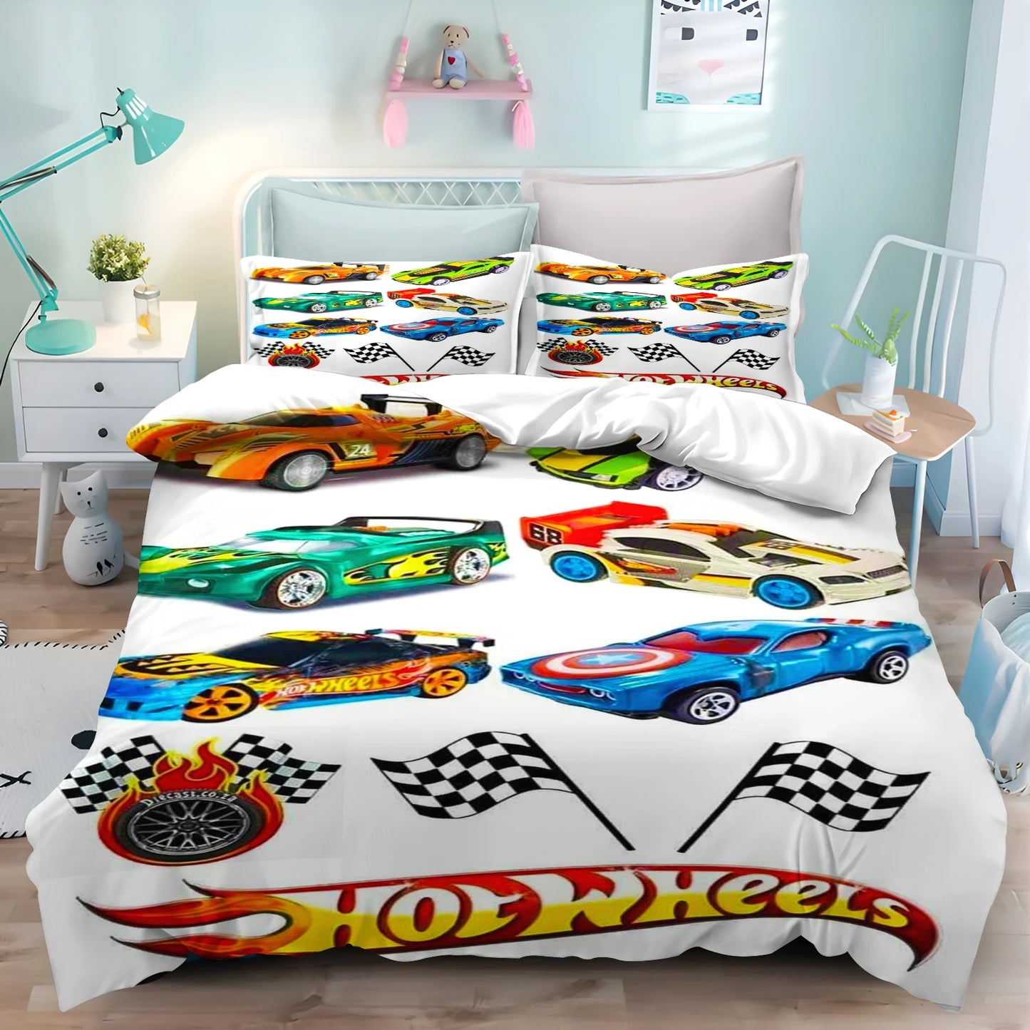 Cartoon Duvet Cover Hot-wheel Home Pillowcase Set Adult Bedroom Children Comforter Bedding