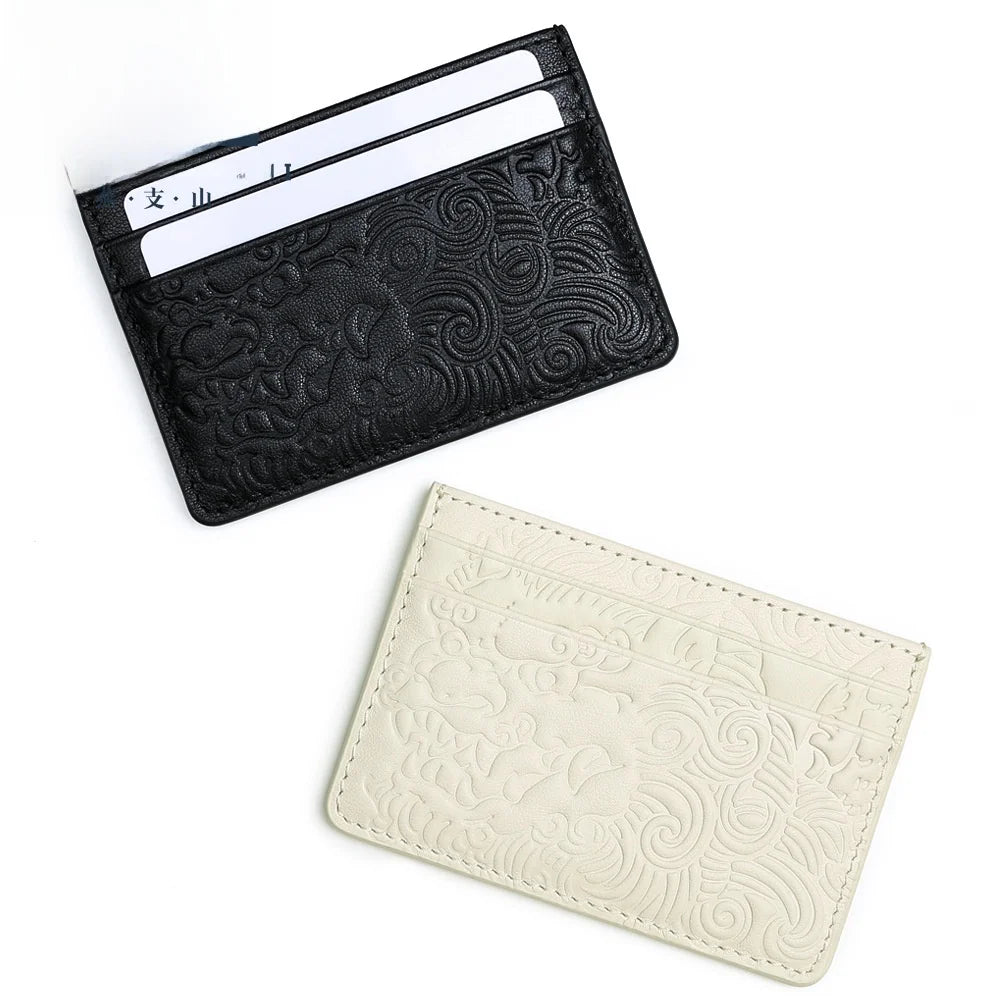 Ultra-Thin Genuine Leather Coin Purse Men's Wallet Simple Lion Embossed Design Women's Bus Card Holder Customizable Logo