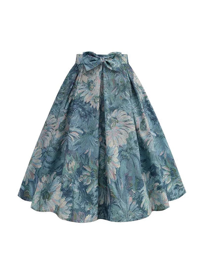 50s Vintage Women Skirt High Waist Floral Print Pleated Midi Retro Summer Swing Holiday Skirts