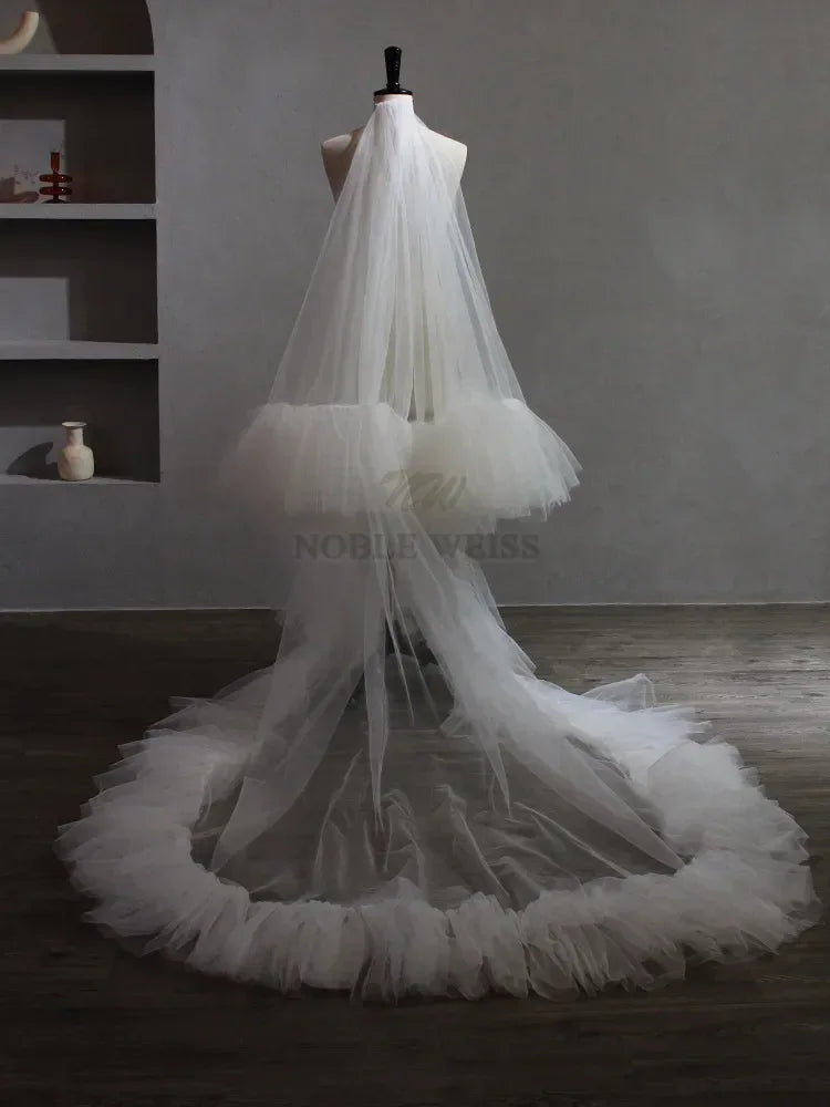 Two Layer Wedding Veil Ruffled Edge Tulle Bridal Veil With Comb Fluffy Bride Veils Cover Face Veil Customized