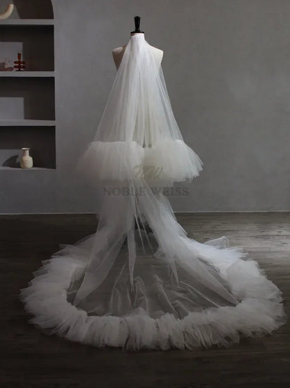 Two Layer Wedding Veil Ruffled Edge Tulle Bridal Veil With Comb Fluffy Bride Veils Cover Face Veil Customized