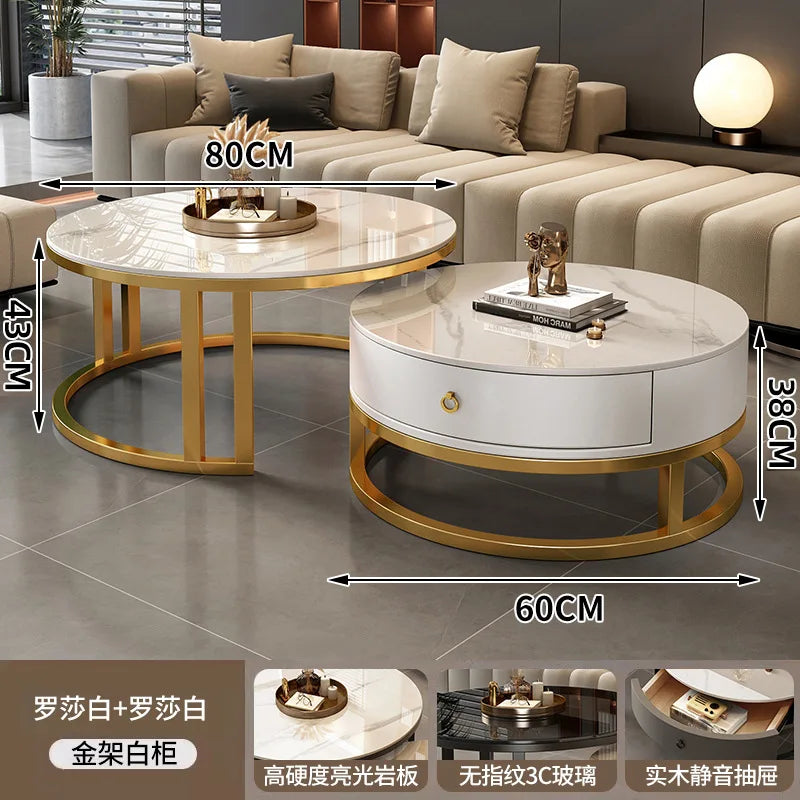 Round edge rock slab coffee table Hakka simple modern small apartment light luxury household small tea table