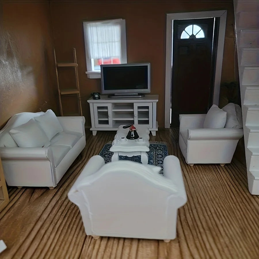Miniature house, mini furniture, bedroom scene, furniture, sofa, single/double sofa, creative DIY, versatile, Christmas holiday