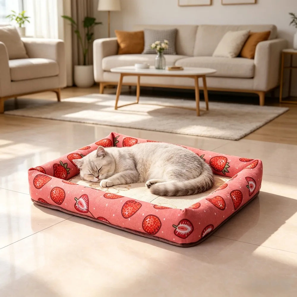 Cooling Fabric Pet Bed for All Seasons: Breathable Mat for Dogs & Cats, Removable Washable Summer Cooler & Year-Round Cushion