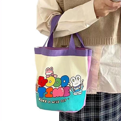 Casual Canvas Bucket Bag Tote Women Handbags Cartoon Print Lunch Bag Shopper Bag School Bag