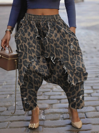 Streetwear Camouflage Harem Pants Sexy Women High Street Ripped Camo Fashion Trousers