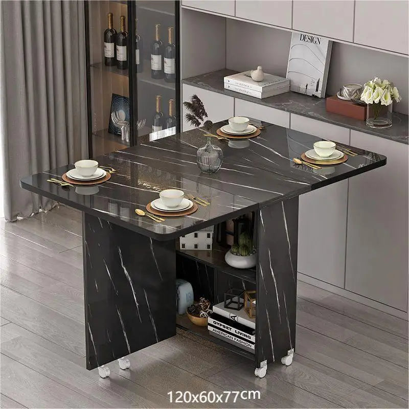 Folding dining table household multifunctional belt wheel movable rectangular restaurant dormitory dining table