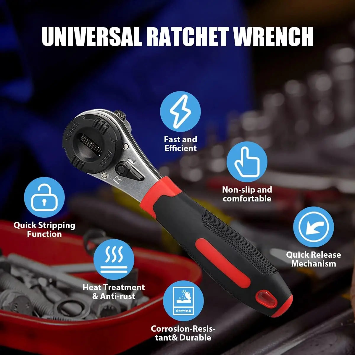 Universal Adjustable Ratcheting Wrench Multifunctional 6-22mm Screw Repair Hand Tools - Ratchet Wrench for Home Auto Repair