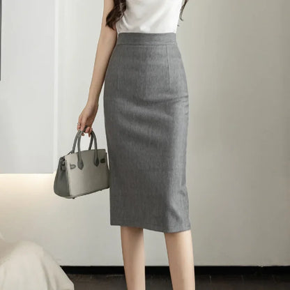 Fahsion Summer Office Black Skirts Women 2024 Elegant High Waist Gray Red Bodycon Skirt Sexy High Waist Midi Mujer Faldas S-2XL