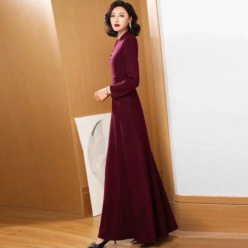 New Spring Autumn Dress Fashion Loose Long Sleeve A-line Dress Women Long Dresses Middle Aged Mother Fashion Dress