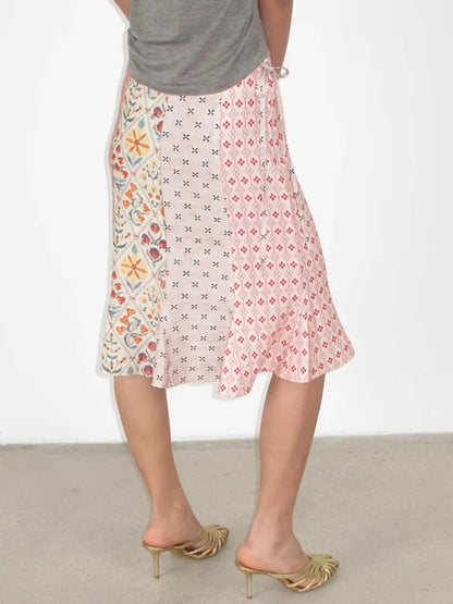 CHEERART Pink Patchwrok Floral Mermaid Skirt For Woman Summer 2025 Knee Length Ladies Fashion Bottoms Designer Clothing