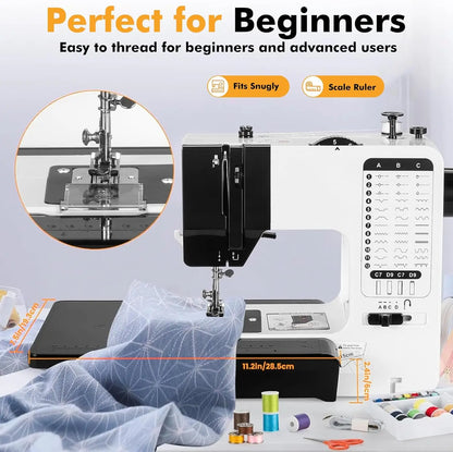 Multi-function Electric Sewing Machine with Extension Table, Foot Pedal, Complete Sewing Supplies Set for Home DIY Projects