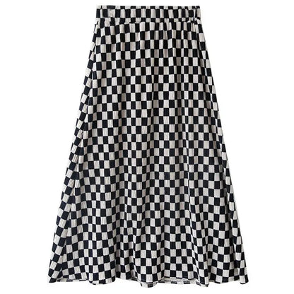 2023 AutumnWinter New High End Corduroy Checkerboard Half Skirt Women's Korean Print High Waist Fashion Mid Length A-line Skirts
