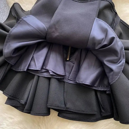 XFPV Women's Mini Dress New Elegant V-neck Sleeveless Button Zipper Folding Fashion Evening Party Clothing Female  22D1613