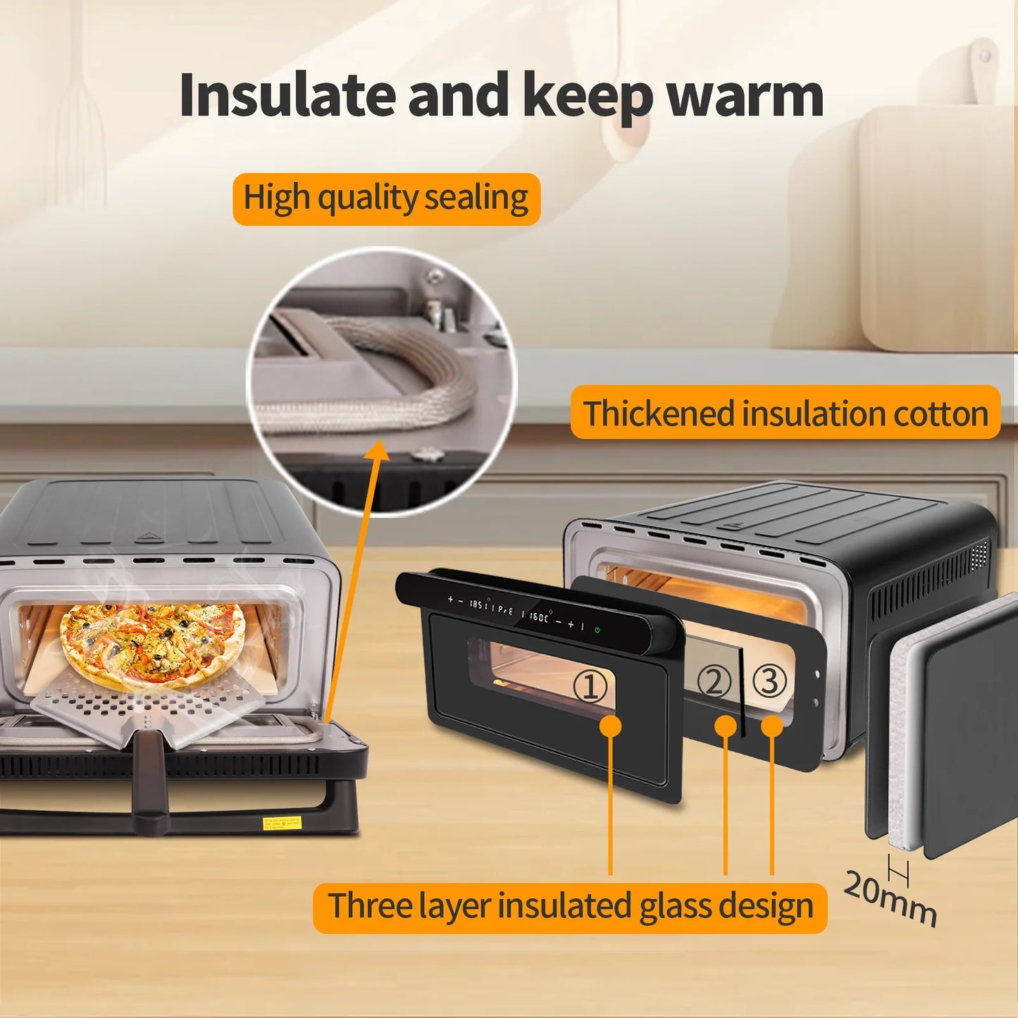 12-Inch Electric Pizza Oven - Touch Control, Up to 430°C, Includes Pizza Stone & Peel, Ready in 2.5 Minutes After Preheating