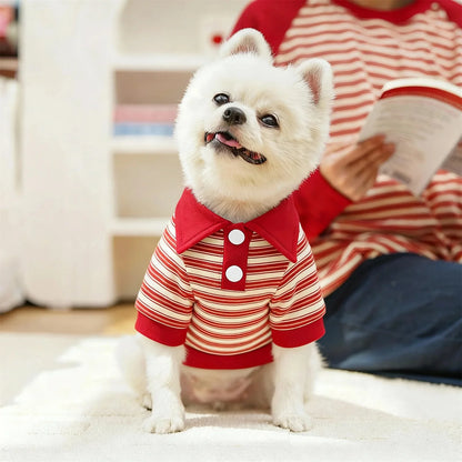 New Striped Pet Clothing Classic All-Match Base Layer Daily Outgoing Walking Travel Matching Four-Legged Polo Shirt for Cats Dog