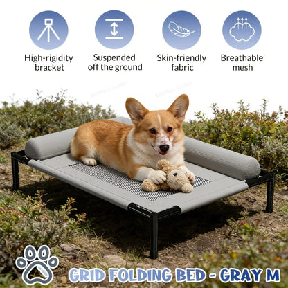 Breathable Mesh Pet Bed Elevated With Pillow Removable and Washable Moisture Proof For Medium Large Dog Cat All Four Seasons