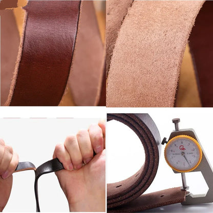 Thick Cowhide Copper Pin Buckle Real Genuine Leather Belt For Jeans Fashion Casual Belt Men Waistband Retro Luxury Male Strap