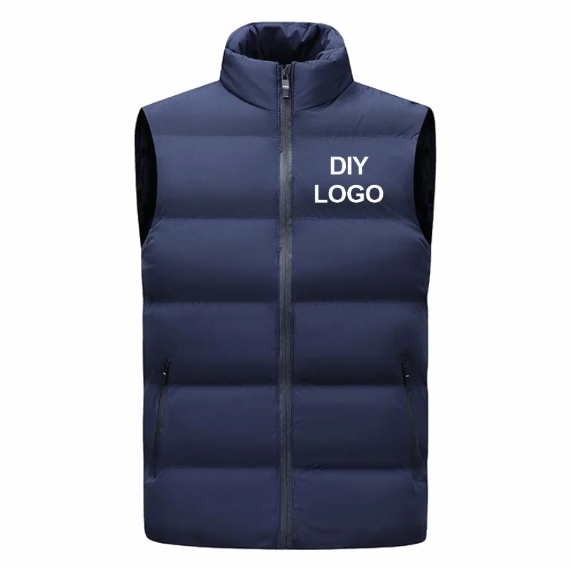 Sleeveless Vest Men's Stand Collar Thicken Jacket Down Windproof Winter Coat Custom Printing Company Brand Diy Logo Warm Vest