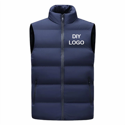 Sleeveless Vest Men's Stand Collar Thicken Jacket Down Windproof Winter Coat Custom Printing Company Brand Diy Logo Warm Vest