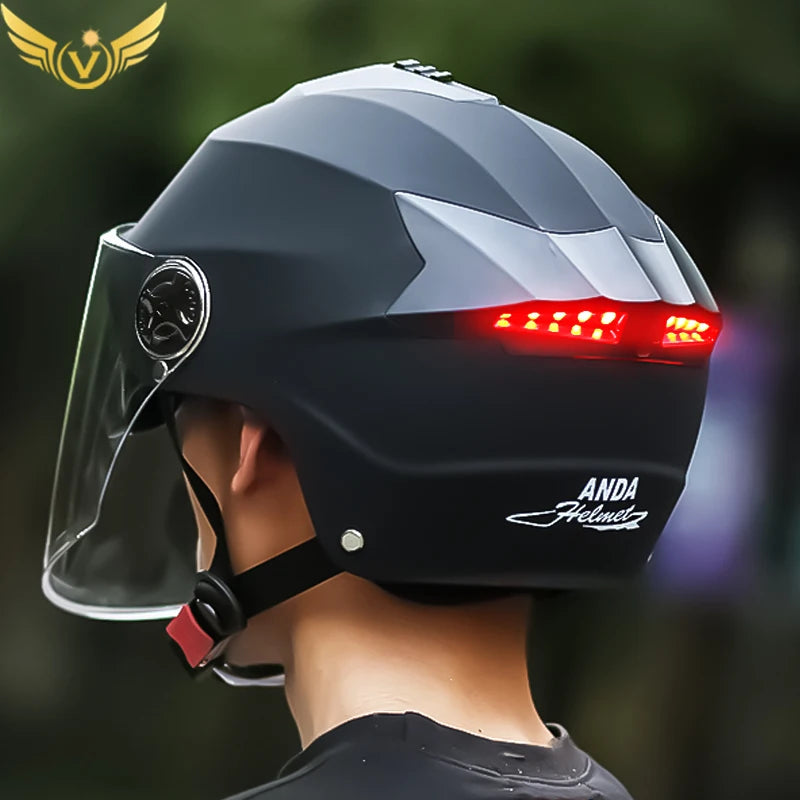 Motorcycle Helmets With Led Lights Moped Helmet Electric Scooter for Men Women With Double Visor Rechargeable Bicycle Light Bike