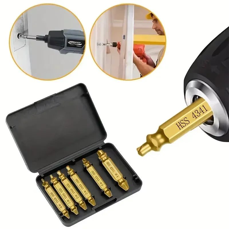 6pc HSS Extractor Double Head Screw Slide Tooth Removal Screwdriver Screwdriver Bit Broken Wire Tool Set