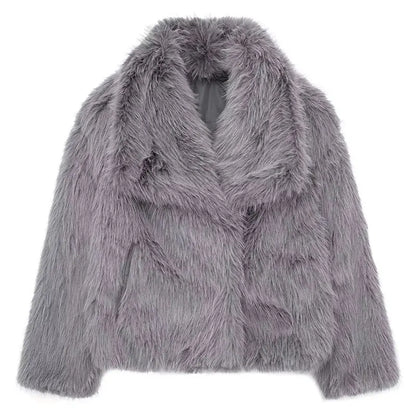 HH 2025 Winter Coats For Women Fashion New Faux Fur Long Sleeves Loose Coat Female Versatile High Street Women's Cardigan