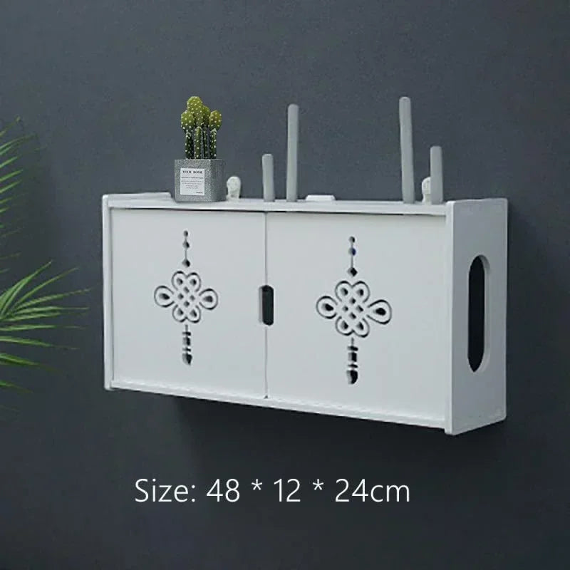 Large Wireless Wifi Router Shelf Storage Boxes Cable Power Plus Wire Bracket Wood-Plastic Wall Hanging Plug Board DIY Home Decor