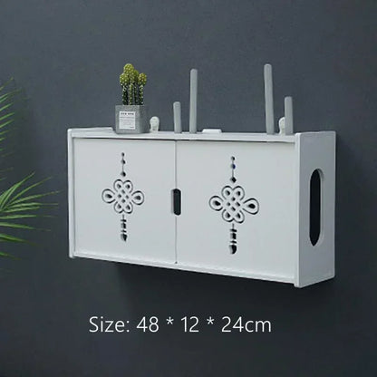 Large Wireless Wifi Router Shelf Storage Boxes Cable Power Plus Wire Bracket Wood-Plastic Wall Hanging Plug Board DIY Home Decor